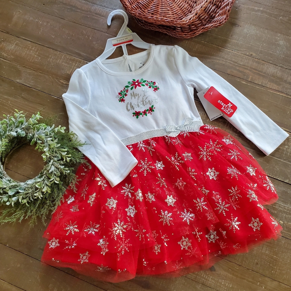 Start-Up Kids 2 Pc Merry Christmas Tutu Snowflake Dress & Red Diaper Cover 4T